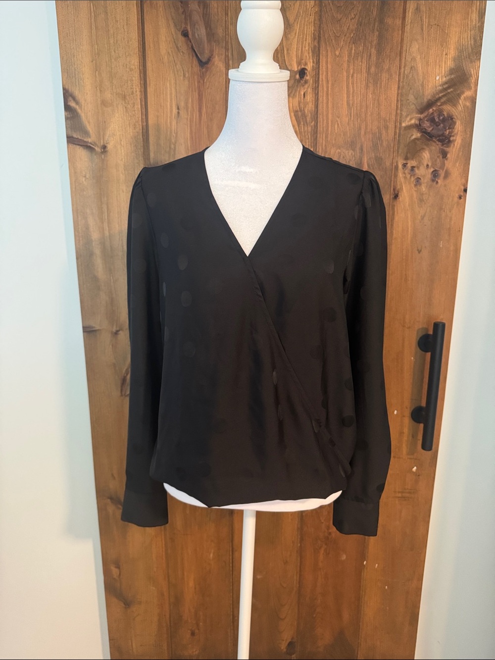 Ann Taylor Black Dot-Textured Wrap Blouse